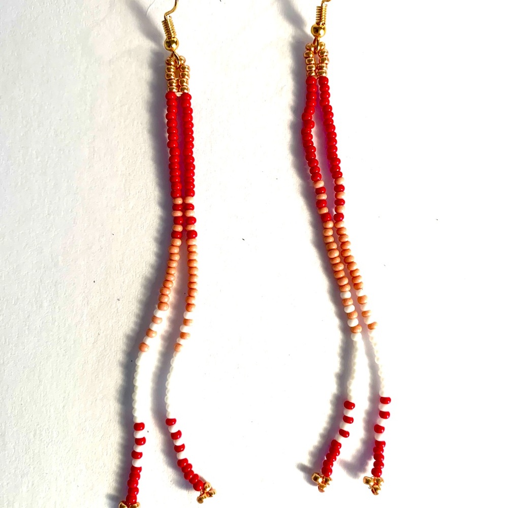 Hand-Beaded Boho Chic Earrings, 4"